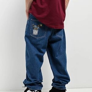 Empyre Men's Dark Blue Baggy Chinos with Embroidered Back Pocket